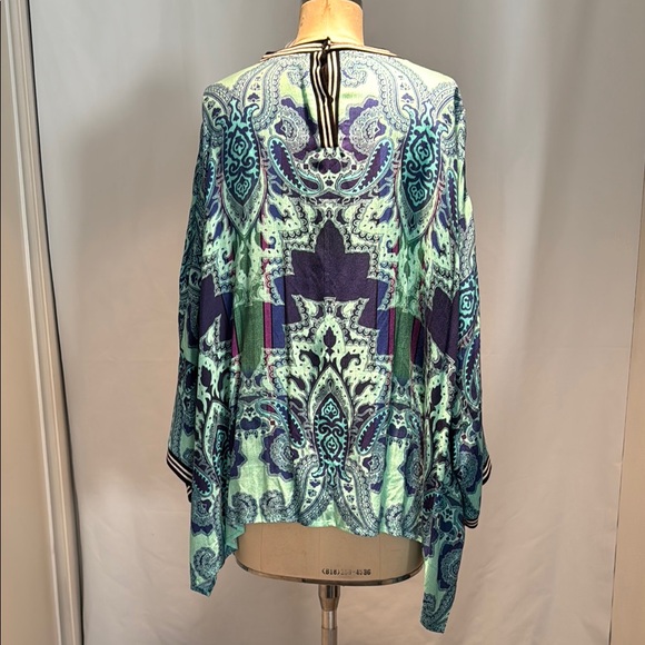 Hale Bob Blue and Green Patterned Blouse - Picture 2 of 4